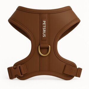 PETsRUS Premium No Pull Dog Harness 2 Leash Clip Bronze Leather Brown Neoprene